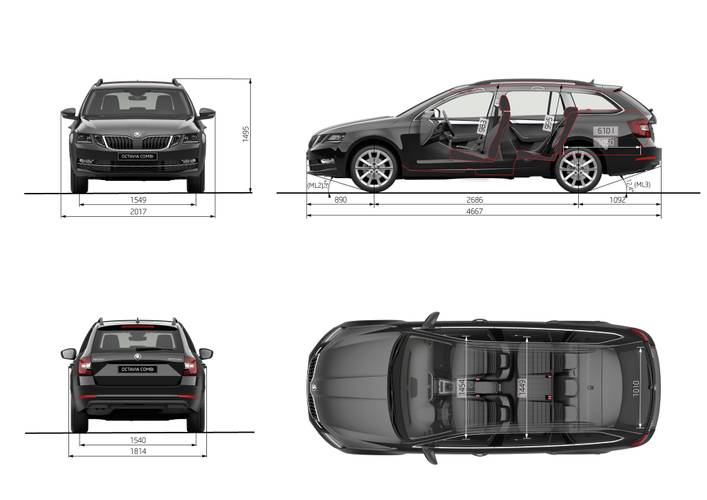 Škoda Octavia E5 facelift 2017 rozměry